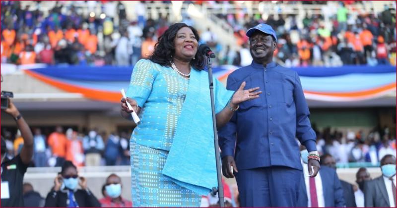File photo of Ida Odinga and Raila in a past Azimio La Umoja meeting.